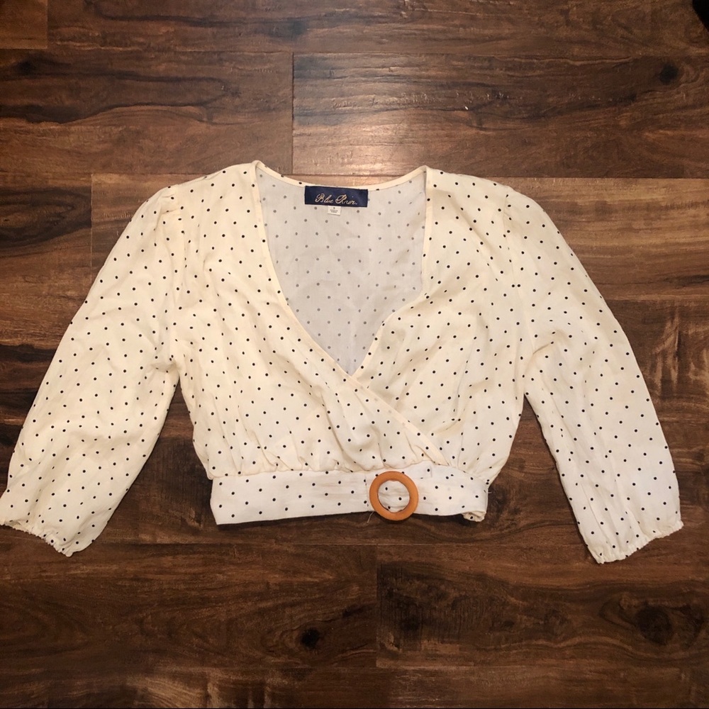 Francesca’s 3/4 sleeve polka dot crop blouse